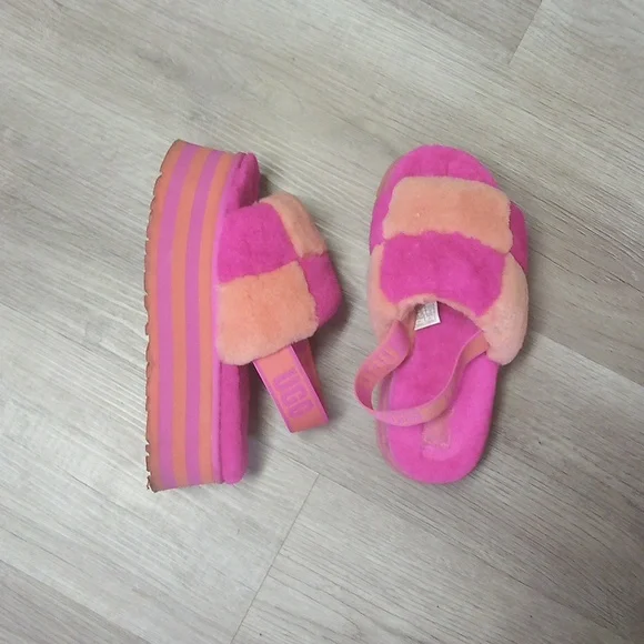 UGG Disco Pink and Orange Fluffy Platforms - Picture 4 of 6
